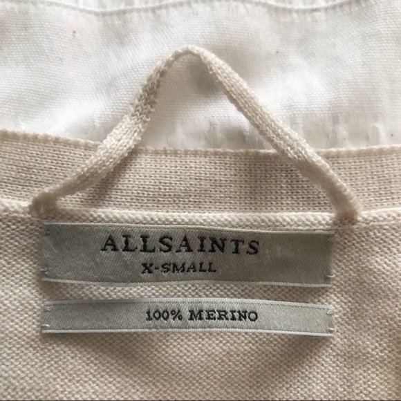 ALLSAINTS 100% MERINO WOOL OFF WHITE OPEN CARDIGAN - XS - Picture 5 of 9